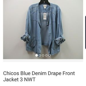 Chicos front draping lt weight denim jacket